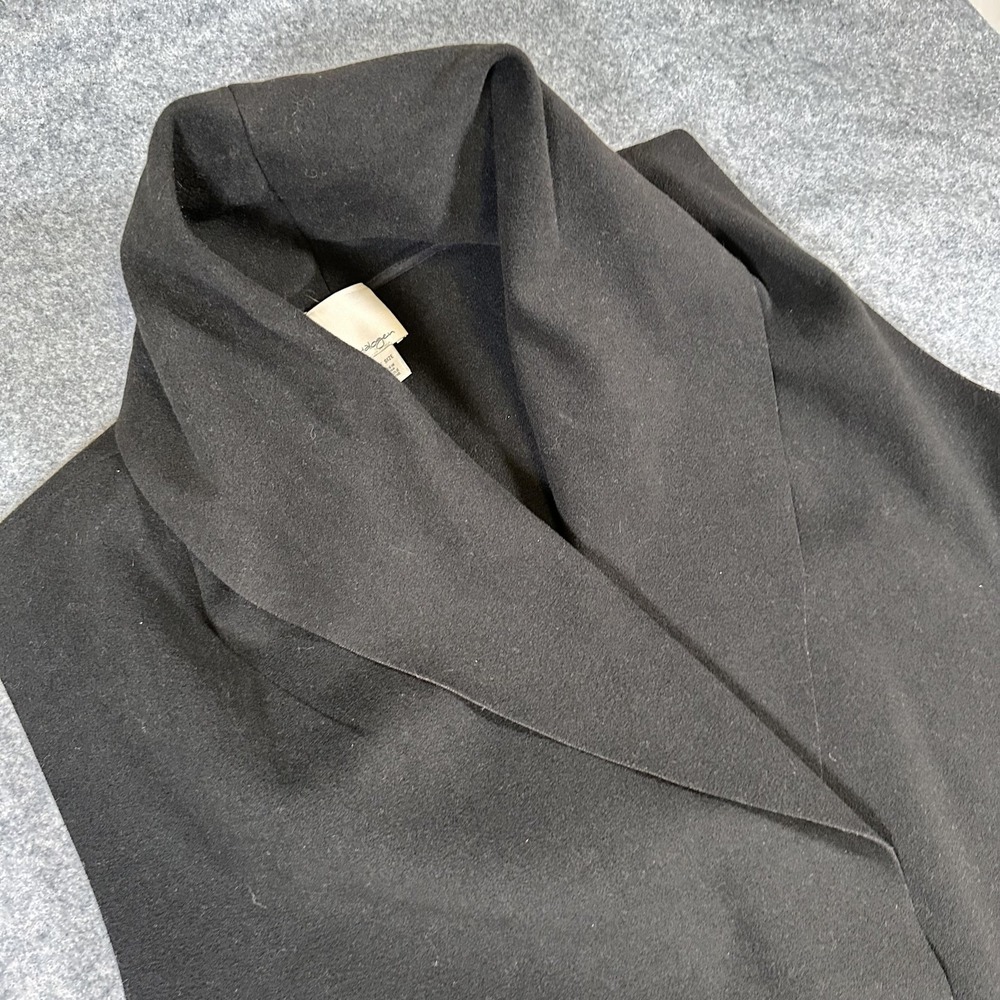 Halogen Vest Womens One Size Black Long Shawl Collar Draped Open Front Pockets